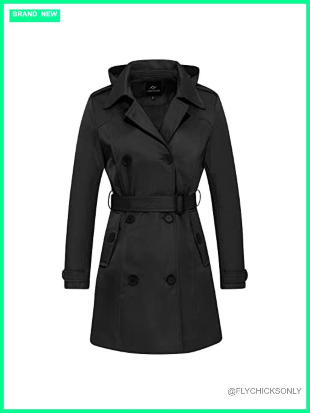 Waterproof Trench Coat Double Breasted Belted Windbreaker Removable Hood
